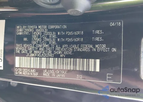 2018 Lexus Gx 460 z USA, uszkodzony, nr VIN JTJBM7FX0J5203983